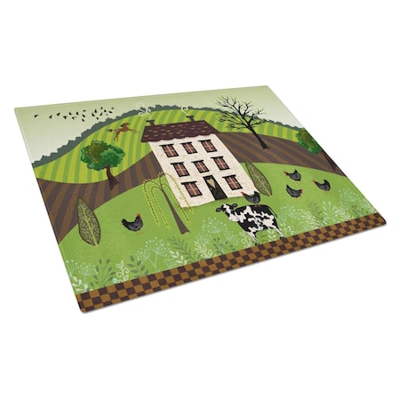 Carolines Treasures Folk Art Country House Glass Cutting Board Large VHA3024LCB